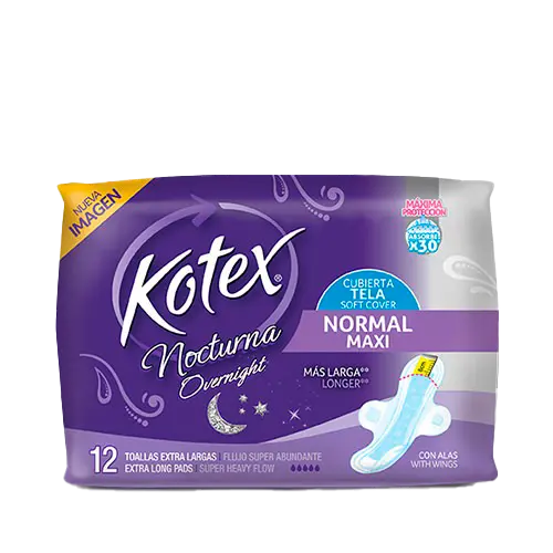 TOALLAS SANITARIAS KOTEX NOCTURNA OVERNIGTH 12 UNIDADES
