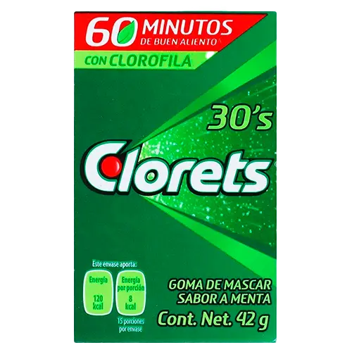 [7501056008215] CHICLE CLORETS 30 PASTILLAS 42 GRS